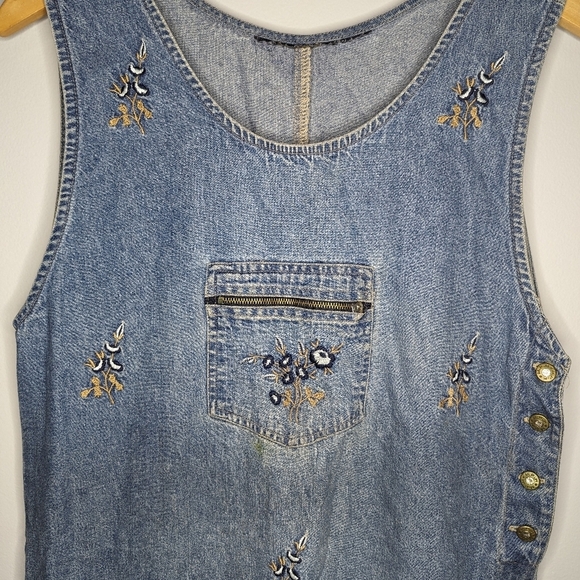 Y2K Vintage Cottagecore Floral denim Maxi Dress Woman's Medium - Picture 2 of 4